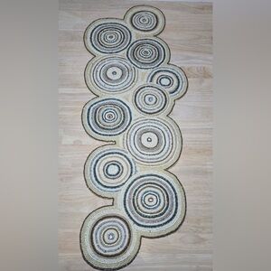 Pier 1 One Beaded Table Runner Round Medallion Boho Circles Tan Gray Brown Green